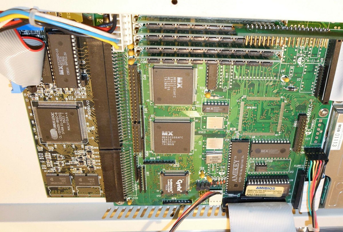 It's a Cyrix 486SLC2™, a 50 mhz version it looks like. The video card is a low-profile Cirrus Logic board.