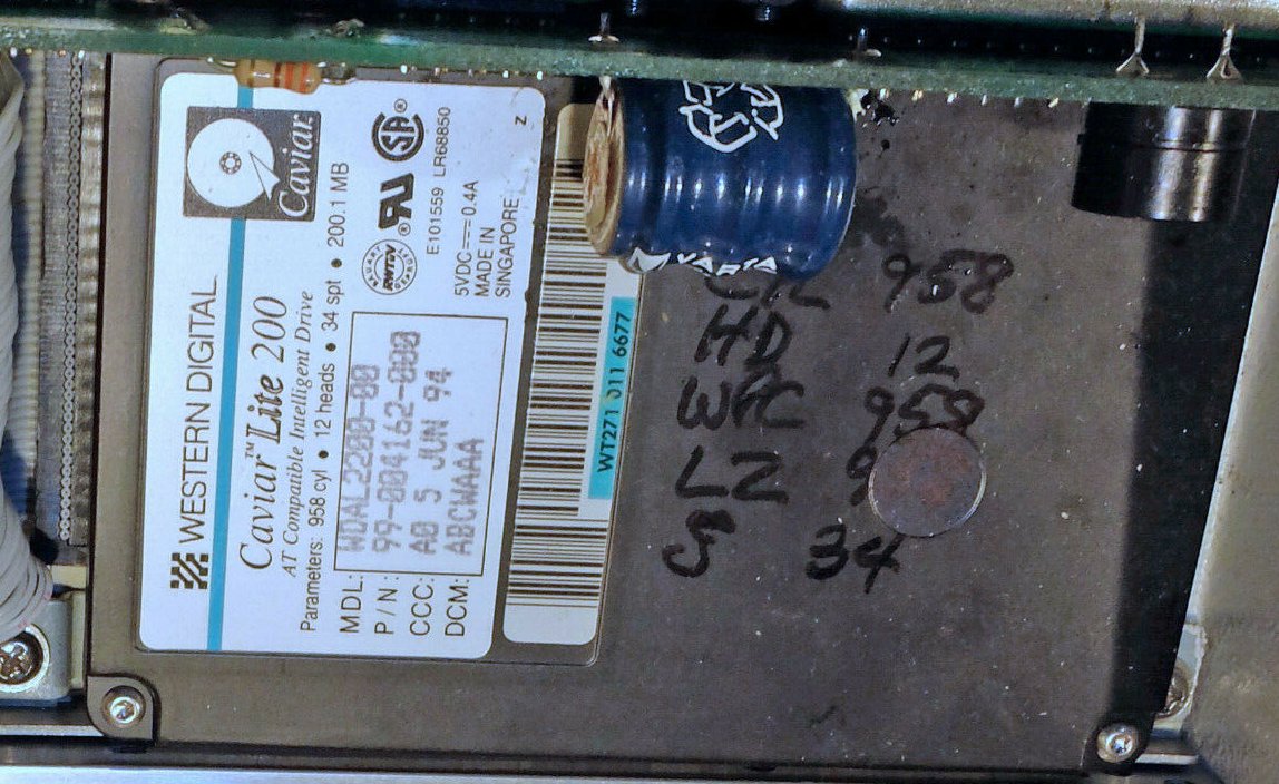 And the hard drive is different as well.It's a Western Digital Caviar Lite 200, a 200mb unit.I like how it has the parameters written on it in sharpie. Someone was clearly tired of having to look those up.