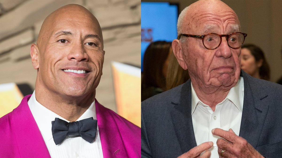 INT. FOX NEWS STUDIO - THE TOP FLOOREric sits on a large, leather couch, which occupies a small space in the cavernous office. @rupertmurdoch (played by Dwayne “The Rock” Johnson, with a bald cap and glasses) sits in a high backed leather chair.