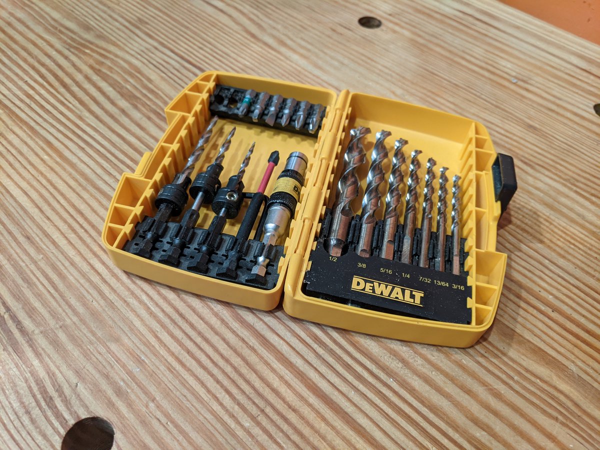 Next is this DeWalt bit case that holds the larger bits which dont fit the drill index stored in the top section. Its main job however is holding the tapered drill bits that make using cut and forged nails easier.Obviously the bottom section isn't as portioned out as the top.