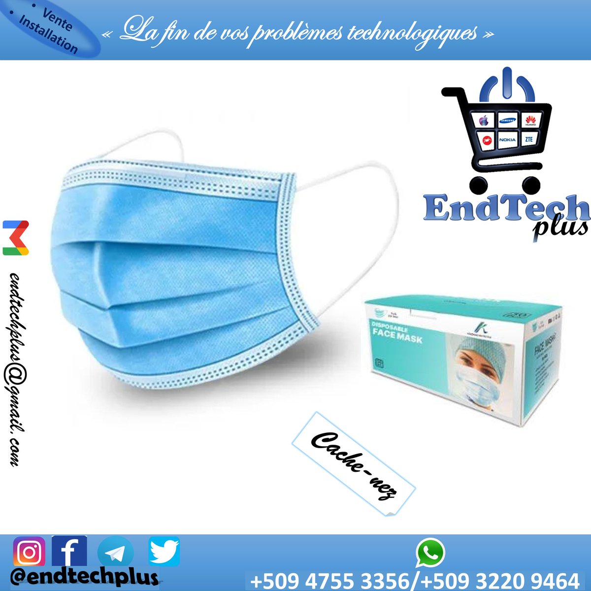 endtechplus's tweet photo. Cache-nez chirurgicale
#pripiyay #prixabordable #qualité #original #bondeal #endtech #vente #engrosetaudetails #appareilstechnologiques #electroniques #menagers #magasinelectroniques #smallbusinesssupport #twitterbusiness #IGbusiness https://t.co/V50o7TKfdJ