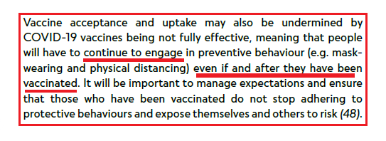 > #NewNormal: "Vaccine acceptance & uptake may also be undermined by COVID-19  #vaccines being not fully effective, meaning that people will have to continue to engage in preventive behaviour (e.g.  #maskwearing and physical  #distancing) even if and after they have been vaccinated."
