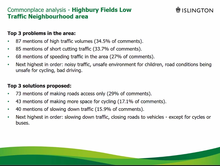 Islington Council used Commonplace to get views on how to solve these problems – not on whether or not to act (see above – do nothing a false premise). Council took account of feedback and emergency services comments to design schemes. 6/14