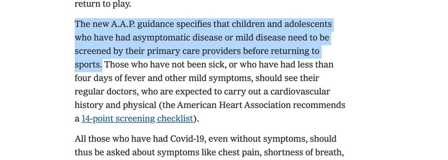 One last point, many kids with asx covid may not even know they ever had it. Is the next rec gonna be run multiple Ab assays on them, so you can ask them cardiac screening questions?