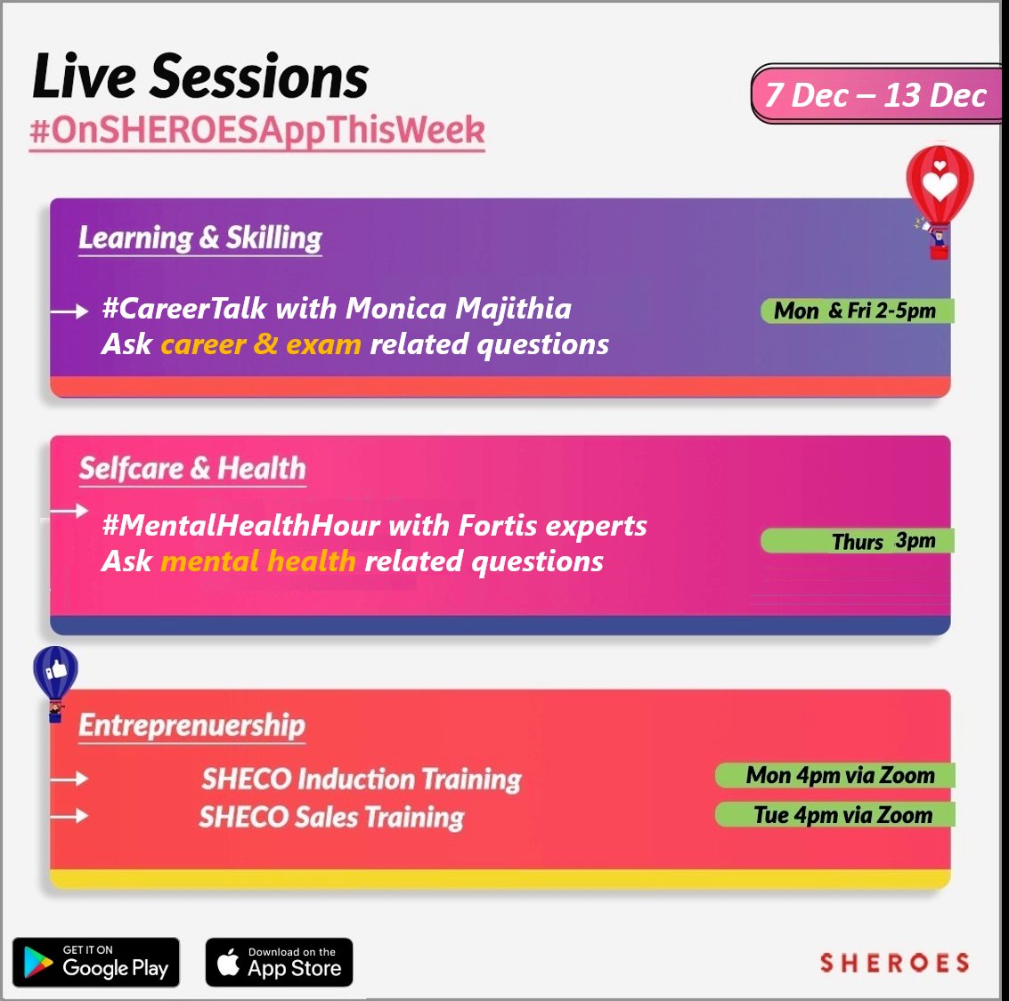 sheroes's tweet photo. #OnSHEROESAppThisWeek we're celebrating & chasing our goals!
#Creativity #Work #Health #Finance #SelfCare tons more
Download the SHEROES app & join in ladies: https://t.co/BBAH5cBEJf https://t.co/w1dorabgtj
