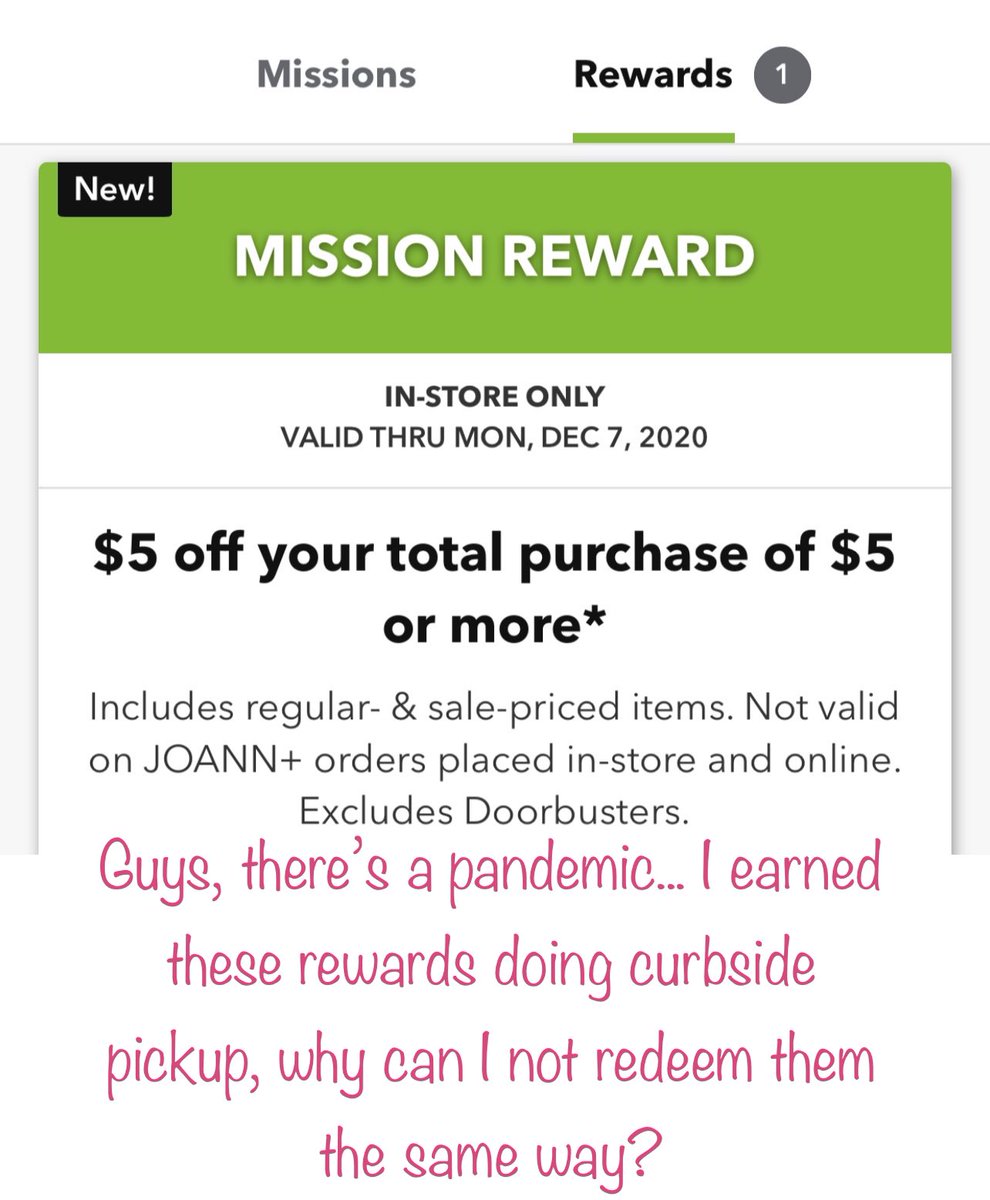AlwaysKatieBlog's tweet photo. @JoAnn_Stores - Why in-store only? Hardly seems fair to your high-risk customers. https://t.co/fkDb9Mkp2s