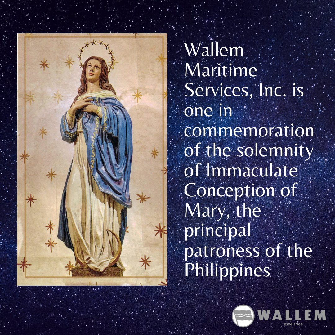 In accordance to Presidential Proclamation No. 845, December. 8, 2020 (Tuesday) or Feast of the Immaculate Conception of Mary is a Special Non-working Holiday in the Philippines. 

#wallemholidayadvisory #bettercrewing

Visit our website to learn more : crewing.wallem.com.ph/announcements/…