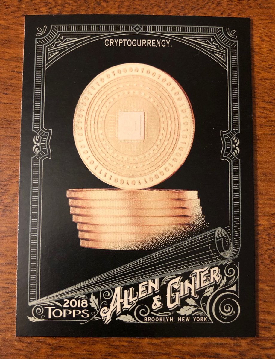 geophphreigh's tweet photo. Geo Collection
#96. Allen and Ginter X
This 2018 @Topps Allen &amp; Ginter baseball card honors the rise of cryptocurrency with card #83. The striking black card is from a special online only release of the cards designated “X”.  #BTC #cryptocollectibles https://t.co/BYGFmcjrk6