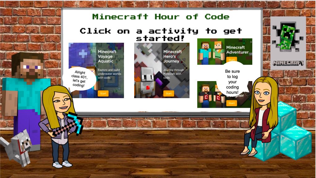 Class 401 is gearing up for Hour of Code this week. We have various interactive Bitmoji Classrooms so that remote students can participate and have fun too! #HourOfCode