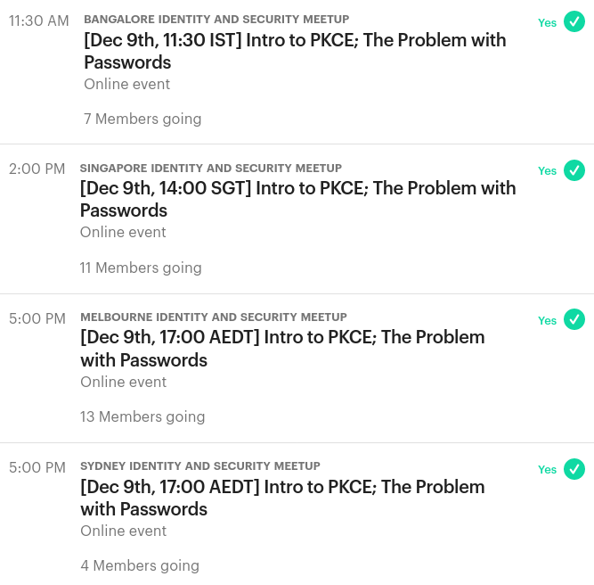 bendechrai's tweet photo. Want to learn more about the PKCE #authorisation flow, and why it's replaced implicit flow?

Or how #password problems are solved by #passwordless?

Join the Meetup event nearest you and lets see which city wins the RSVP competition: Melbourne, Sydney, Singapore or Bangalore 🏆 https://t.co/pHcmoFpUt7