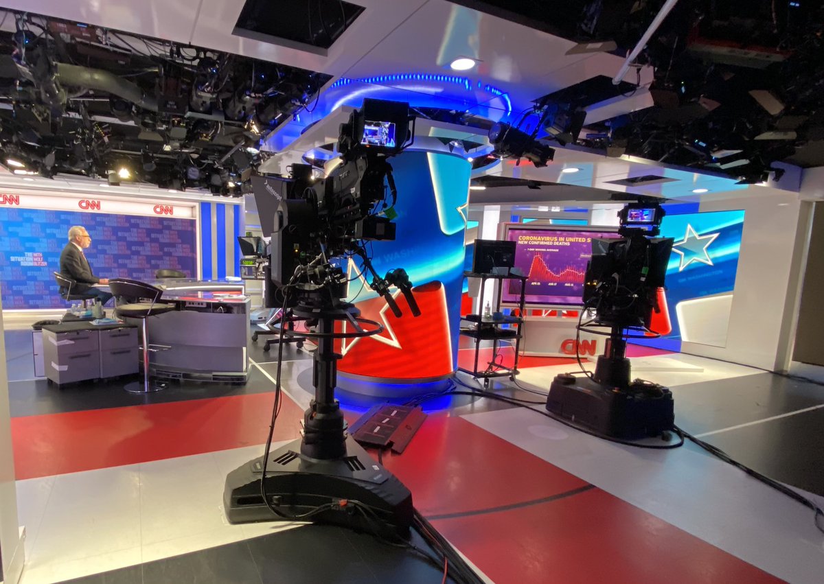 Pics I took at  @CNN Wash DC bureau. The darkened studio is where  @wolfblitzer and  @JohnKingCNN guided so many of us through election week, Magic Wall and all. I snuck in to watch Wolf in another studio. Note that all but 1 of the cameras are remote controlled (Covid won’t win).