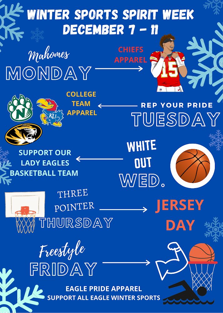 LNHSSTUCO's tweet photo. WINTER SPORTS SPIRIT WEEK - Thank you to our Senior Class Reps, who dreamed-up a spirit week for the upcoming week. 🏀🤼‍♀️🤼‍��️🏊‍♀️

Plus, get excited for Welcome Winter Spirit Week the last week of the semester! 🌨❄️☃️ https://t.co/8jd3SgEAME