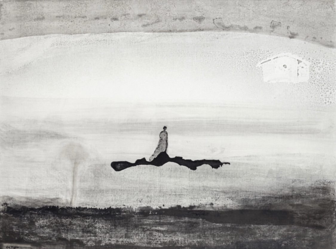 HausGh's tweet photo. Chinese playwright, critic, and Nobel Prize-winning novelist Gao Xingjian also produces poetic and complex ink-on-paper painting. Neither figurative nor abstract, his paintings play with light and shadow and point toward narratives, often including the silhouette of a figure... https://t.co/bPgSQNp8s1