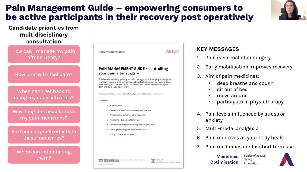 LizSu_MOS's tweet photo. Important conversations about improving medication safety today at #NMS2020!
Shout-out to my MOS colleague @ParnazAminian, highlighting collaborative work @Austin_Health to help patients understand and actively participate in pain management &amp; opioid safety. https://t.co/8jAhiaU2e4