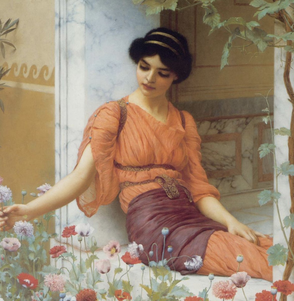 Godward is not well known. Few of his works survive but his technique is stunning. - The architecture- The flow of fabric- The vibrant colorsNote the attention to detailCreating idealized beauty is his one and only goal.