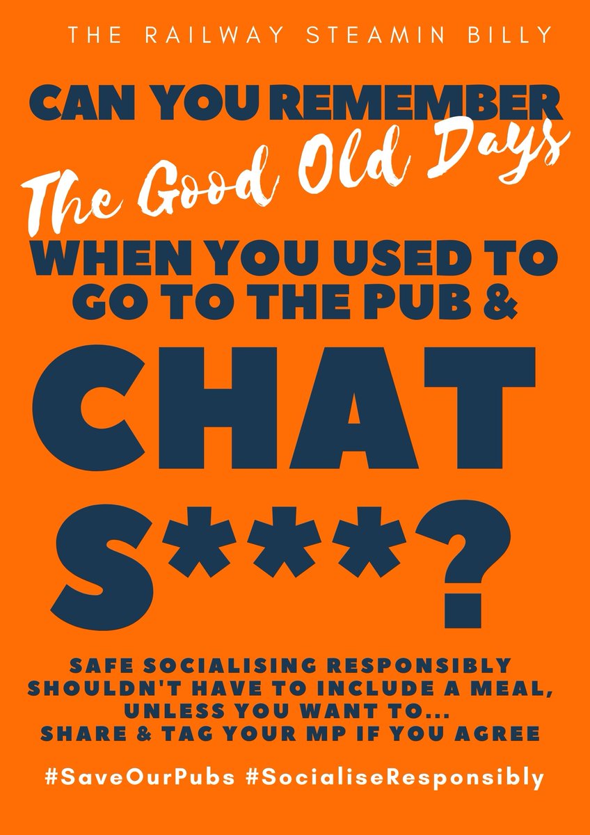 MEET &amp; CHAT S***, (Don't Need to EAT!) STAY SAFE, Socialise Responsibly <a href="/SBTheRailway/">SteaminBilly Railway</a> 

Tier2 Food Requirement is Not Required as Responsible Retailers of Alcohol.  SAVE Our PUBS

SHARE If You Agree.

<a href="/drlukeevans/">Dr Luke Evans MP</a> <a href="/hinckandbos_bc/">Hinckley & Bosworth BC</a> <a href="/hinckleybid/">Hinckley BID</a> <a href="/HinckleyCamra/">Hinckley & Bos Camra</a> @NickDHinckley