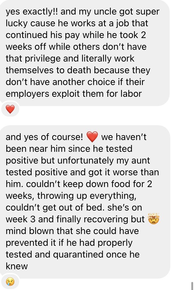 My friend’s uncle getting covid and still going out and infecting his wife and exposing his tenants + her cousin is a covid nurse and said how patients literally will refuse they’re dying from covid till their last breath.