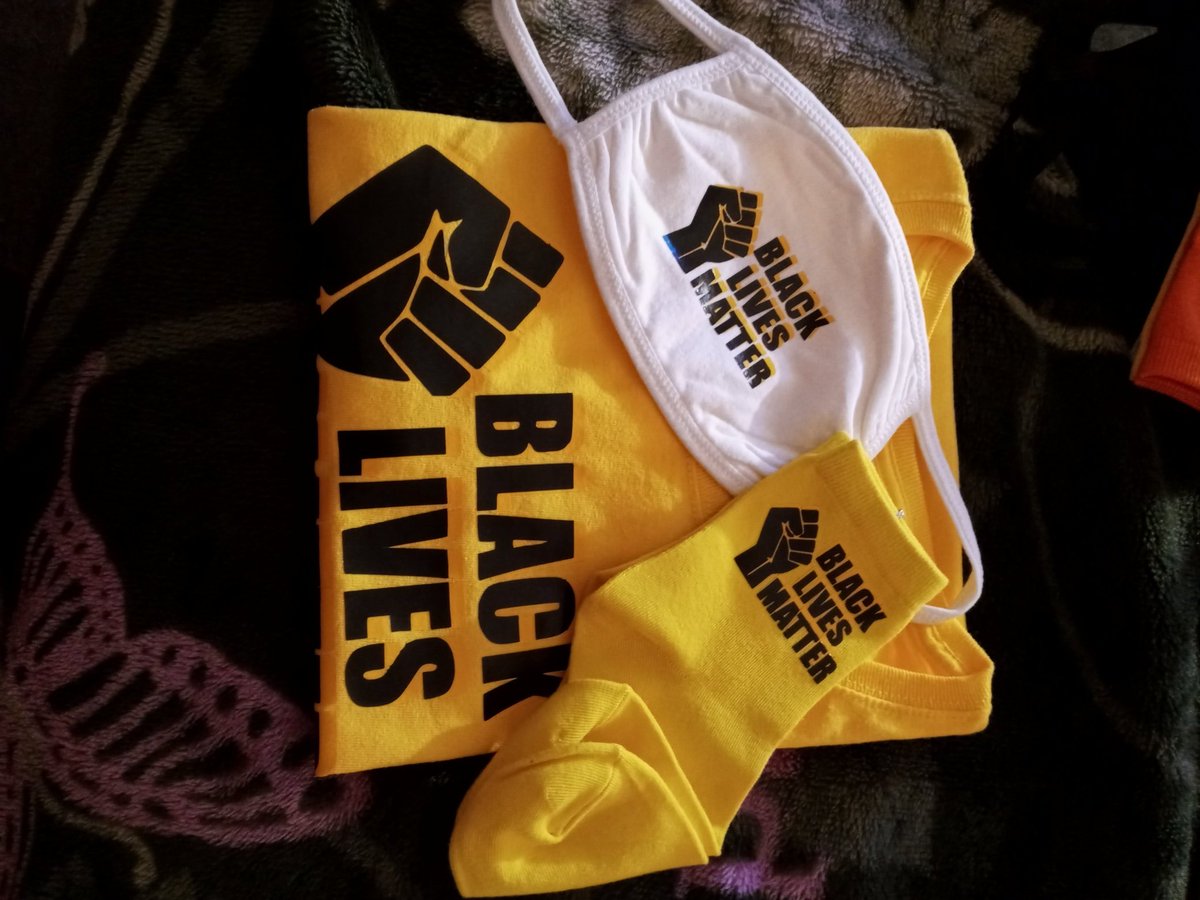 mrzpcee's tweet photo. His &amp; Hers BLM sets available in yellow red white and orange..set includes socks mask &amp; T shirt https://t.co/KNmLv1PxwP