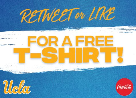 UCLAGameday's tweet image. 📣It's time for another @CocaCola virtual t-shirt toss! Who wants a FREE @UCLAAthletics t-shirt? Retweet or Like this post for a chance to win. 🐻👕

#GoBruins | #BeatCal | #4sUp