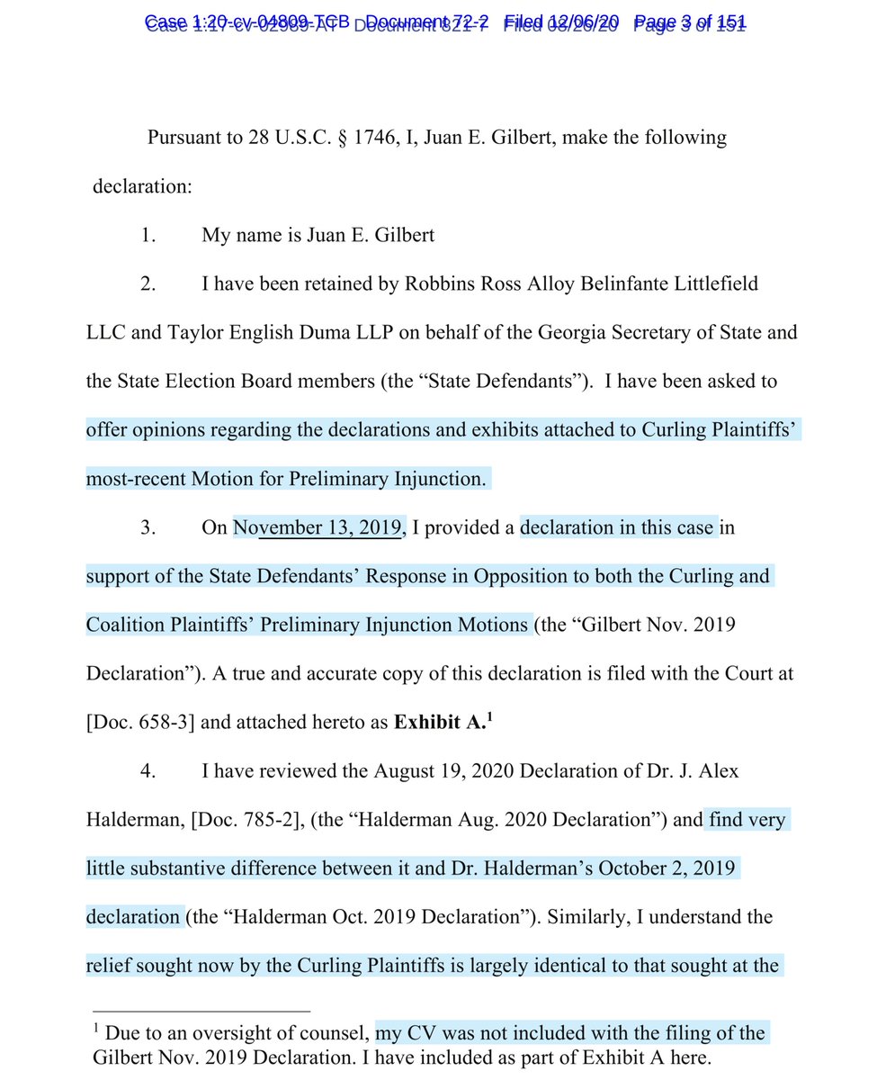 Exhibit # 2 (again this is what the Defendants just filed) I have NOT read all 151 pages ofAffidavit of Juan Gilbert https://drive.google.com/file/d/1oEZHbPyrHwe65mvPDlO7bBTEStkLwKF2/view?usp=drivesdkOr you can pay for it https://ecf.gand.uscourts.gov/doc1/055113210816