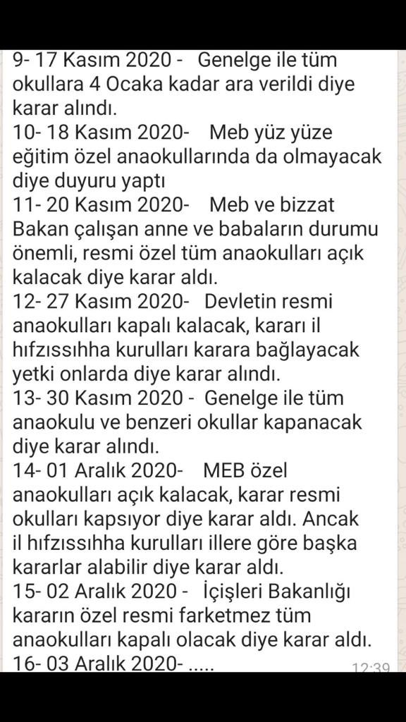 Panemi sürecinde Milli Eğitim’de anaokulu kararlarının kronolojik sıralaması #ÖzelAnaokullarınaAdalet
 #anaokulukreşayrılmaz #sağlıkçıannezordurumda 
<a href="/TC_icisleri/">T.C. İçişleri Bakanlığı</a> <a href="/suleymansoylu/">Süleyman Soylu</a> <a href="/RTErdogan/">Recep Tayyip Erdoğan</a> <a href="/ziyaselcuk/">Ziya Selçuk</a> <a href="/ZehraZumrutS/">Zehra Zümrüt Selçuk</a> <a href="/atvcomtr/">atv</a>  <a href="/TalipGeylan06/">Talip Geylan</a> #çocuklarortadakaldı <a href="/ssbsemihdurmus/">Semih Durmuş🇹🇷</a>