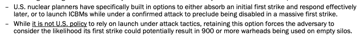 Ok. But if, as is commonly assumed, most U.S. ICBMs are targeted against Russian nuclear forces, those Russian forces would be launched on confirmation of the U.S. retaliatory attack — if they had not already been launched as part of an initial attack. No?