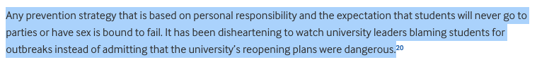 Walenky wrote that without frequent screening for COVID, universities shouldn't open. And also, stop blaming the college kids!  https://www.bmj.com/content/370/bmj.m3365