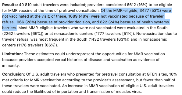 And Walensky's study on why measles is imported into the US may foreshadow they type of work CDC should be doing in the years to come, as COVID continues to surge in pockets, as measles does today.  https://pubmed.ncbi.nlm.nih.gov/28505632/ 
