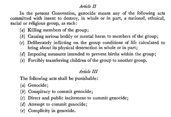 Secondly, the amendment only refers to acts which fall under Article II of the Genocide Convention. I could be wrong, but this would mean that none of the genocide-related crimes in Article III (b)-(e) is covered.