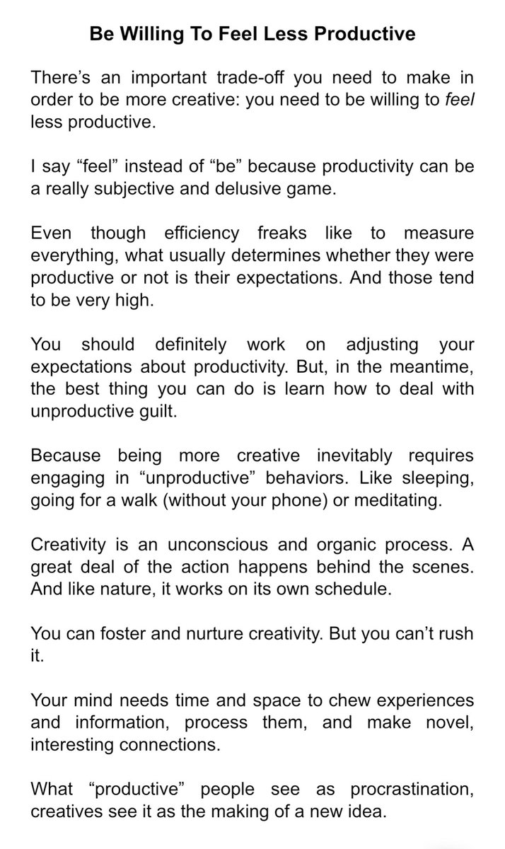 It’s hard to be creative in a culture that rewards and celebrates workaholism. Creativity requires habits and behaviors that are often labeled as “lazy” or “unproductive”.In today’s essay I explore the trade-off you need to make if you really want to be more creative.21/30