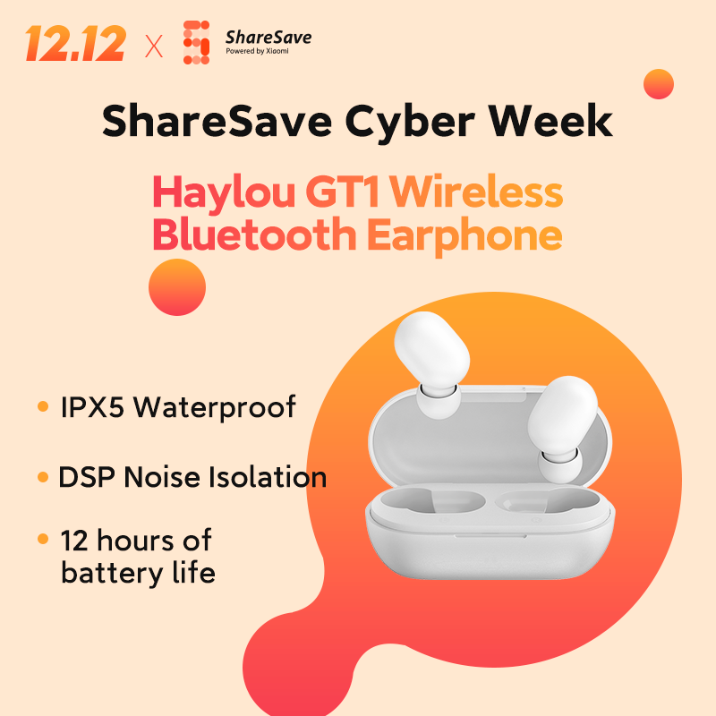 ShareSavebyMi's tweet photo. Jawaban untuk pertanyaan kemarin adalah A! 
Earphone Bluetooth Nirkabel Haylou GT1 memiliki fitur IPX5 Waterproof, DSP Noise Isolation, dan daya tahan baterai 12 Jam.
Sekarang tersedia di ShareSave, dengan harga termurah, gratis ongkos kirim, dan garansi 1 tahun!
#cyberweek https://t.co/tLuA3B0dyl