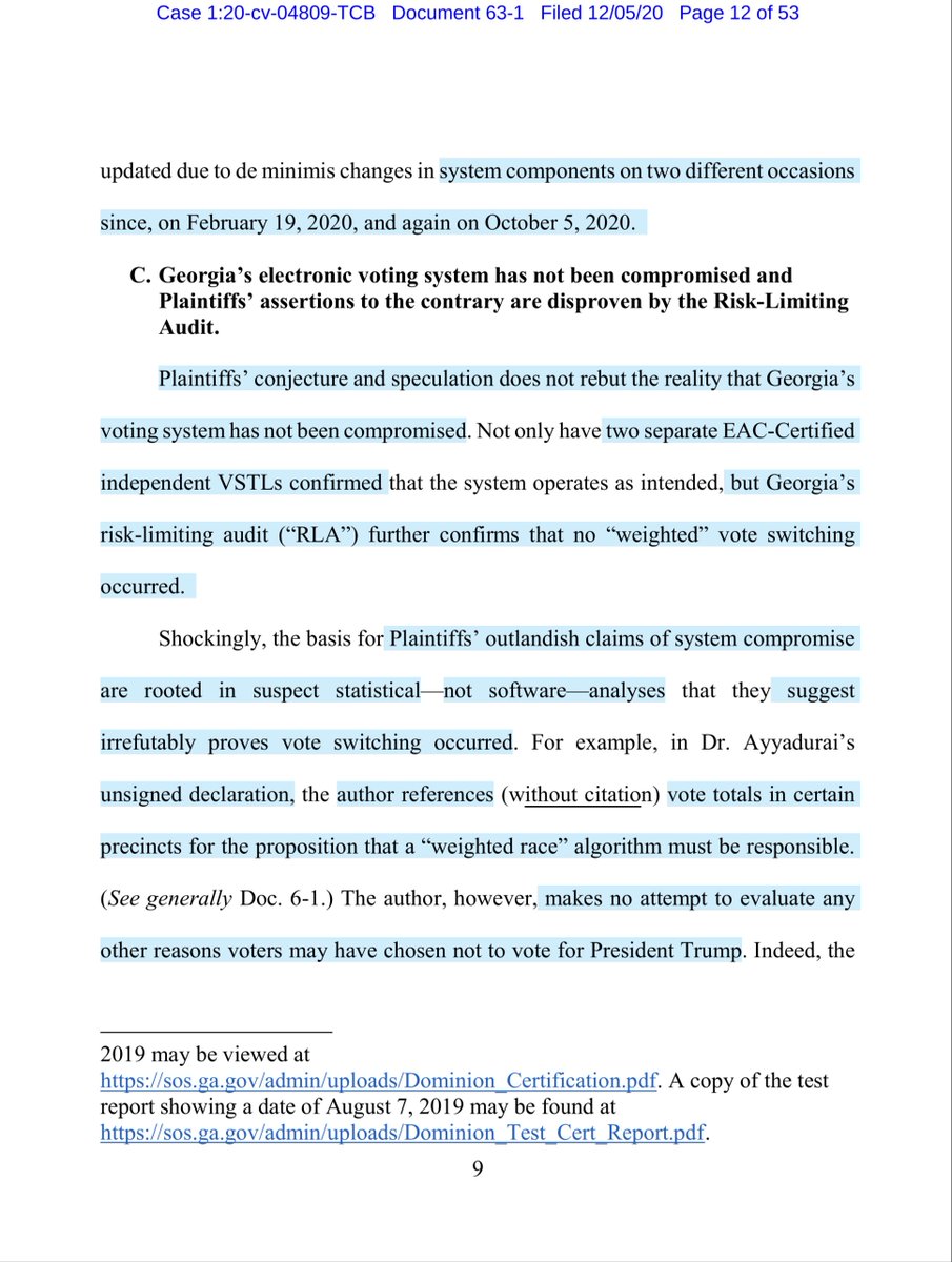 If you had read the Georgia Defendant’s Motion to Dismiss - you’ll note —> Kraken-Wood’s lawsuit is beyond frivolous -it is one of the most nonsensical filings I’ve readWhereas Georgia Election Official‘s explain in particularity https://twitter.com/File411/status/1335726843039797249?s=20 https://drive.google.com/file/d/1HQAcdRVHHKGsEbsMNAiWyV7ruImNpFu6/view?usp=drivesdk…