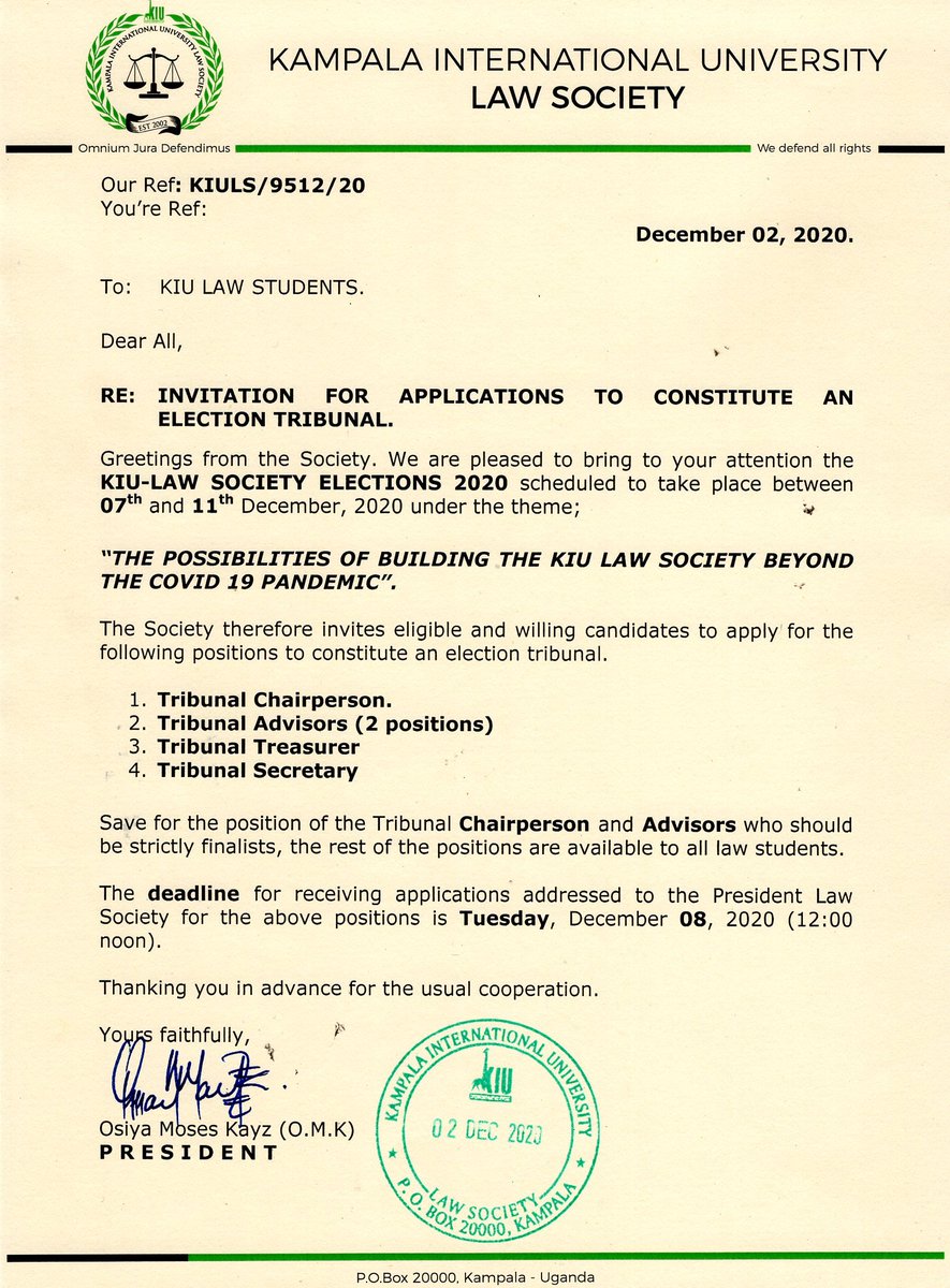 Vacancy <a href="/kiuvarsity/">Kampala International University</a> Law Society <a href="/kiuTaxJustice/">KIU TaxJustice Club</a> <a href="/KIU_ruleoflaw/">KIU RULE OF LAW CLUB</a> <a href="/SocietyKiu/">KIU Law Society</a> @LumonyaEvelyn <a href="/kabalisa_winnie/">Kabalisa Winnie</a> <a href="/kyazzefahad2/">kyazze fahad</a> @agabanicolus <a href="/herbertnash16/">Herbert Mugisha</a> @uwase_brenda <a href="/kanyankoleh/">HERVY</a> <a href="/SusanNambozo4/">Susan Nambozo</a> @TheDecemberQue1 <a href="/henrykurukayo/">Henry Kurukayo</a> <a href="/DikeNatwijuka/">D .A.D</a> <a href="/ForumForIdeas/">Kiu Forum For Ideas</a> @kyepatikoboy @OnyumLeonard