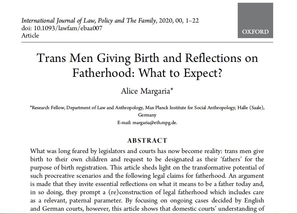 AliceMargaria's tweet photo. Excited: just sent back to @OUPAcademic the final proofs of my article Trans Men Giving Birth and Reflections on Fatherhood - soon appearing on the International Journal of Law, Policy and the Family - stay tuned! https://t.co/AhCya9FQ6K