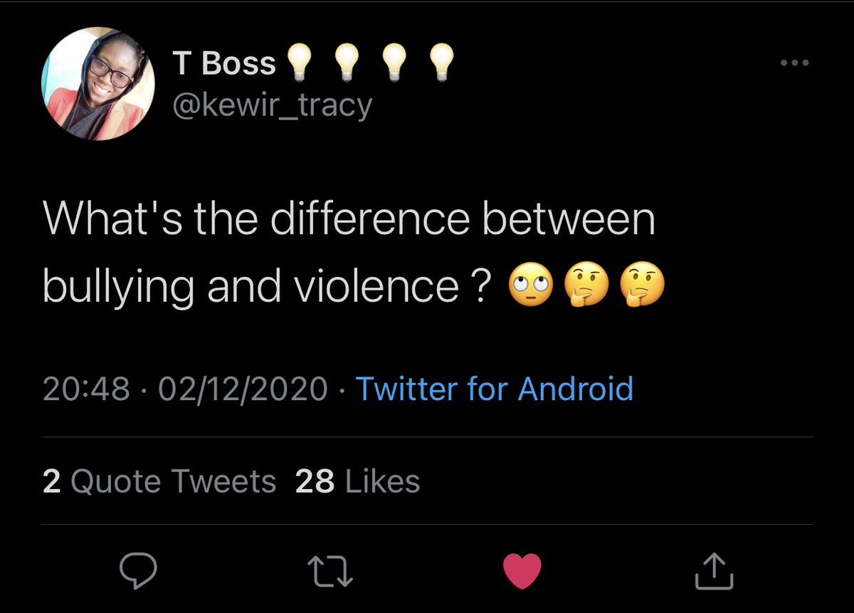 Violence is one thing that never leaves this App. But what is the difference between Cyber Bullying & Violence?  @kewir_tracy asked. @komfanny says bullying is when violence doesn’t favour you.  @Ace_TheTailor says bullying doesn’t entail retaliation while violence is war!