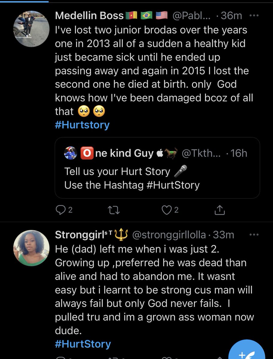 Have you shared your own  #HurtStory yet? Or you don’t have the courage to? Read some of the stories from  @PabloEcobar13  @stronggirllolla  @KelvinJam1  @NoupebN  @gentlebobo_  @Jungleheart_  @Ghislaintweets Follow the hashtag and read more it’s bye from my end.  @Li_Dady #237Recap 