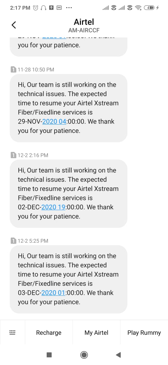 GANGASHANKAR's tweet photo. @airtelindia @Airtel_Presence  Curious how will u provide these services on a stone-age network?  network doesn't work and custmr support is nt even ready to register a complaint. Every1 thinking to switch to airtel, see these disruption logs, and stay away! They arent bothered abt customers. https://t.co/cJsFyM4dbj