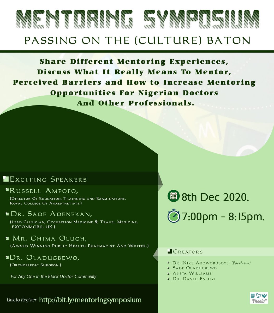 MANSAG_uk's tweet photo. Passing on the culture baton mentoring symposium with  @RussellAmpofo @RCoANews
@toytem1 @ExxonMobil_UK @COlugh and Olawale Oladugbewo.

Register at https://t.co/Uigd7lETSI

📅8th Dec, 2020

⏰7pm.

See details: https://t.co/5p4t74EBmb
