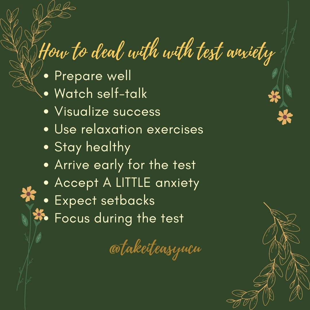A little nervousness before a #test is normal and can help sharpen your mind and focus your attention. But with #testanxiety feelings of #worry and #selfdoubt can interfere with your test-taking performance and make you miserable so learn to #breathe & #takeiteasy