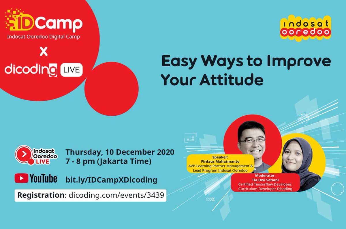dicoding's tweet photo. Skill + attitude pro yg baik, dambaan kita semua ββ Bagaimana meningkatkannya ?
Pada #IDCampxDicodingLIVE kali ini, mari belajar softskills "attitude" yang kerap terlupakan ini
π
Kamis, 10 Des pkl 19 - 20 WIB
β
Daftar: https://t.co/QI08QCYSLy
FREE + π Giveaway 29 org! https://t.co/Lg7awTaIm2
