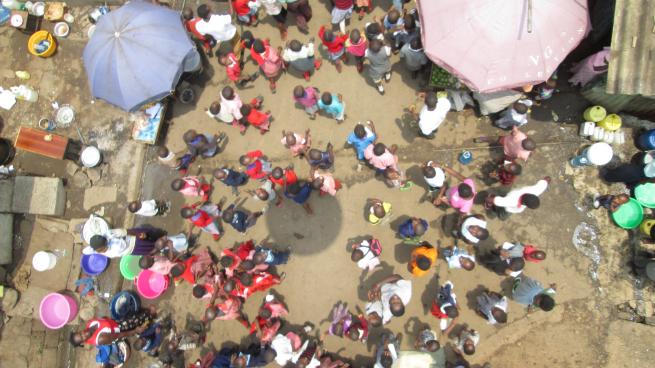 Overhead view of Mathare informal settlement in Nairobi, Kenya.