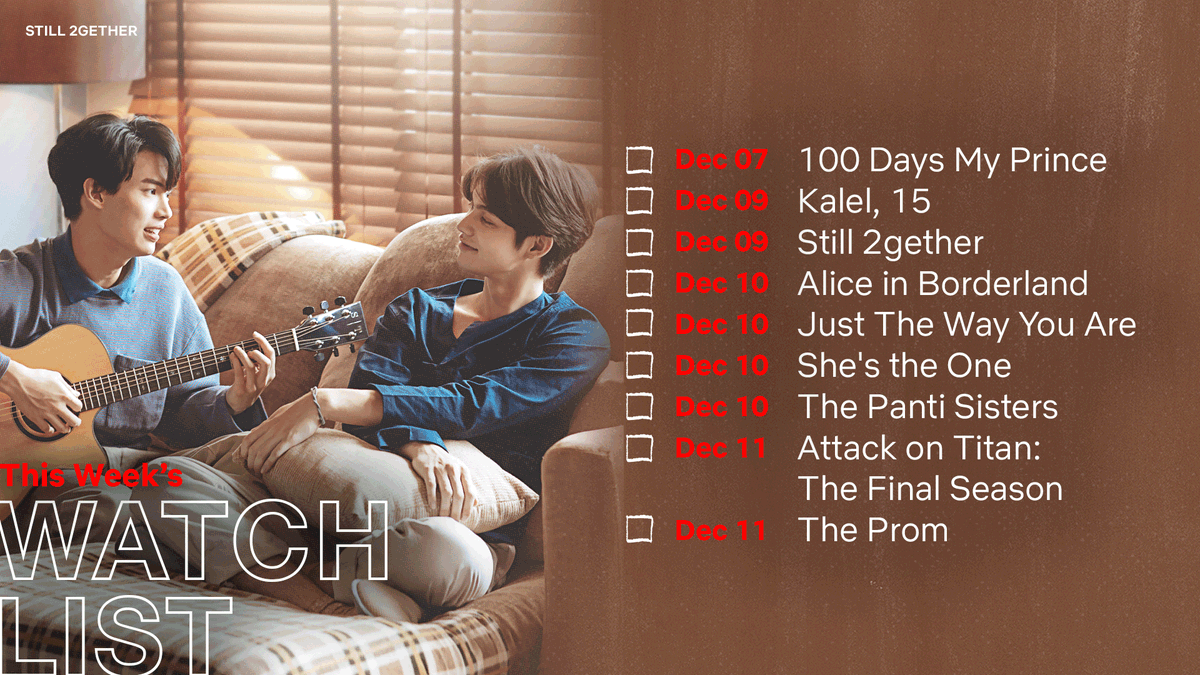 Netflix_PH's tweet photo. This Week’s Watch List is seriously blowing my mind 🤯🤯
There’s Still 2gether, Kalel, 15, AND Attack on Titan: The Final Season— and that’s not even the half of it! Which one are you starting with? 🤩 https://t.co/pUaGo3jJeY