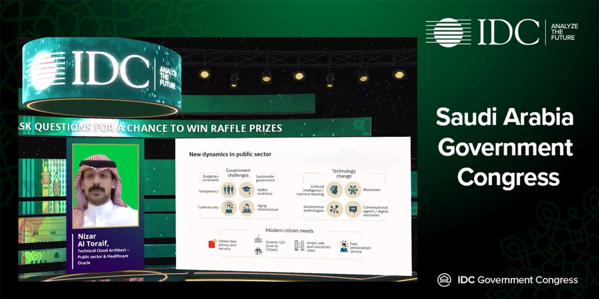 IDCMEA's tweet image. New dynamics in #publicsector #governmentchallenges #technologychange  #moderncitizenneeds shares Nizar Al Toraif, Technical Cloud Architect – Public sector &amp;amp; Healthcare, @Oracle @IDC #IDCGovernment #IDCDigital @HamzaNaqshbandi