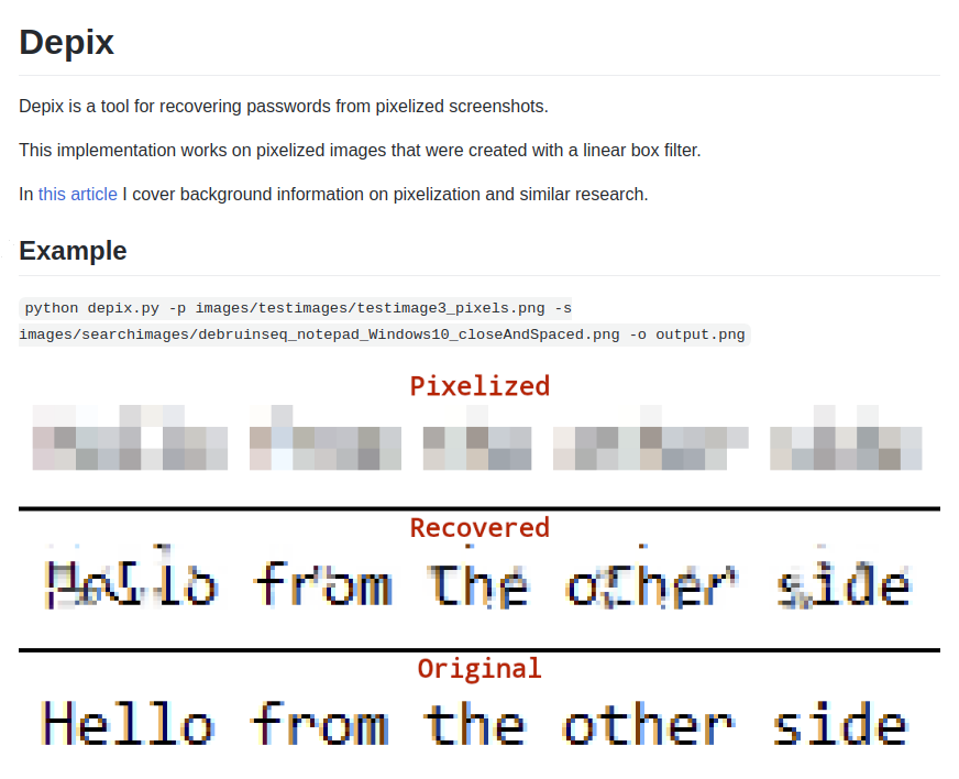 mahemoff's tweet image. And this is why we don&apos;t pixelise sensitive data. Use solid overlays.