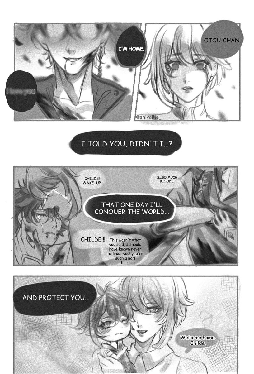Short #chilumi angst comic I prob won't continue :"D 

Based on one of his voiceovers about him wanting to conquer the world one day

#GenshinImpact #genshinimpactfanart #Genshin #原神 