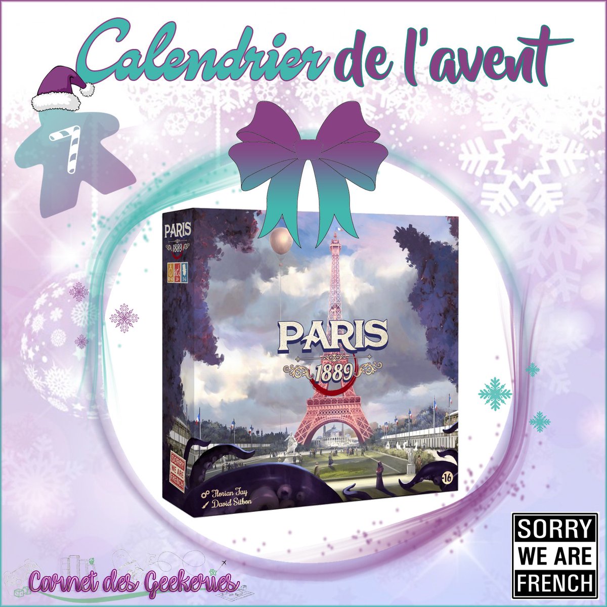 🎅 #CONCOURS 🎄 𝐂𝐚𝐥𝐞𝐧𝐝𝐫𝐢𝐞𝐫 𝐝𝐞 𝐥'𝐀𝐯𝐞𝐧𝐭 🎁

Êtes vous prêts à affronter l’Abomination ou à dérober les anneaux dans un jeu coopératif narratif et d'horreur ?

🎁 A gagner : Paris 1889
🎄 RT + Follow <a href="/_Hina___/">🌺 Hina 🎲 Carnet des Geekeries</a> et <a href="/srywearefr/">Sorry We are French</a> 

🌟Fin le 14/12 
🇫🇷🇧🇪🇨🇭🇱🇺

#j2s #bgg