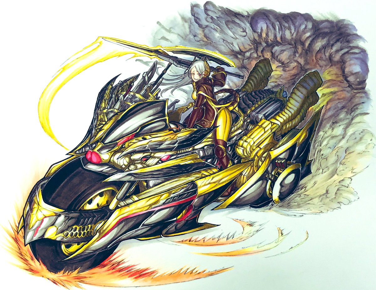 Meshiroth0727's tweet photo. 【創作】ポエナちゃんと武装バイクベヒーモス
塗りはコピック https://t.co/plimFsvWxy