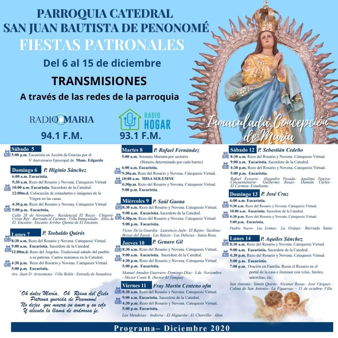 DiocesisdePme's tweet photo. Programa de la Fiesta Patronal de la Inmaculada Concepción de María, en la Catedral San Juan Bautista de Penonomé, del 6 al 15 de diciembre. https://t.co/ILWkLUXAHJ