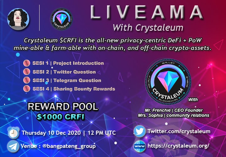 crystaleum's tweet photo. Join our AMA session on December 10th with @bangpateng_com https://t.co/OsA7ZOWfAB