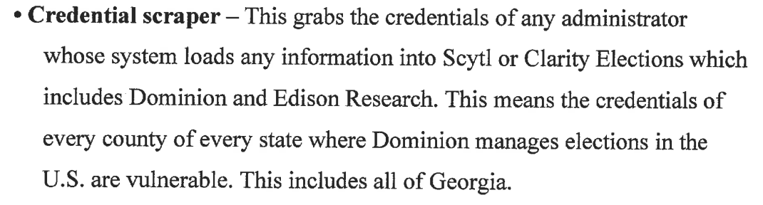 So Ramsland basically copied and pasted the content from the NCSC/CISA report into the affidavit, with one notable exception - he decided to flesh out the 'Credential Scraping' bullet point with his own commentary. His is on the left, and the right is the NCSC/CISA report